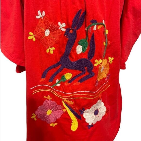 Vava by Jo Hon Embroidered Bunny Boho Tunic Top in Red Size Medium - Picture 5 of 14